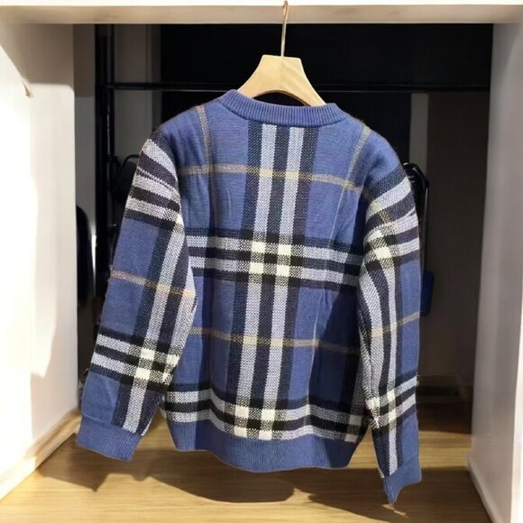 NEW Authentic Burberry Kid’s Blue Check Intarsia Wool Cashmere Sweater - Picture 3 of 8